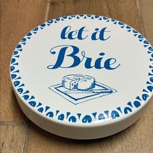 World Market Blue and White Brie bakeware “Let it Brie” graphic